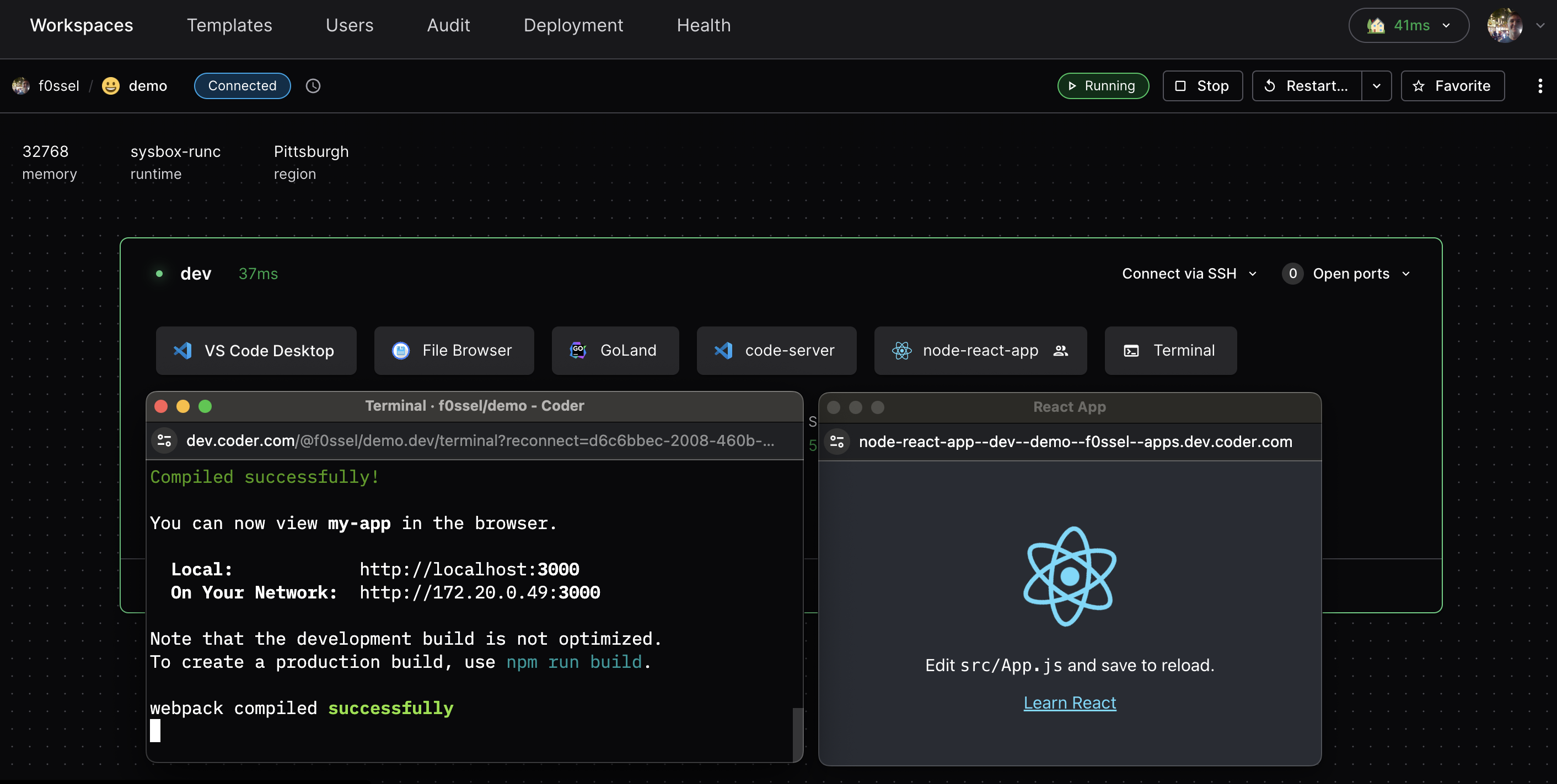 Port forwarding from an app in the UI