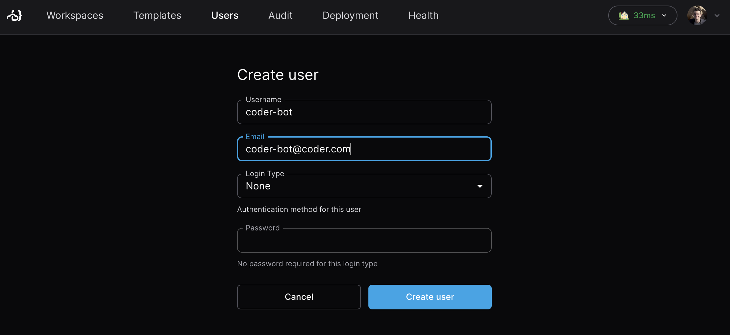 Create a user via the UI