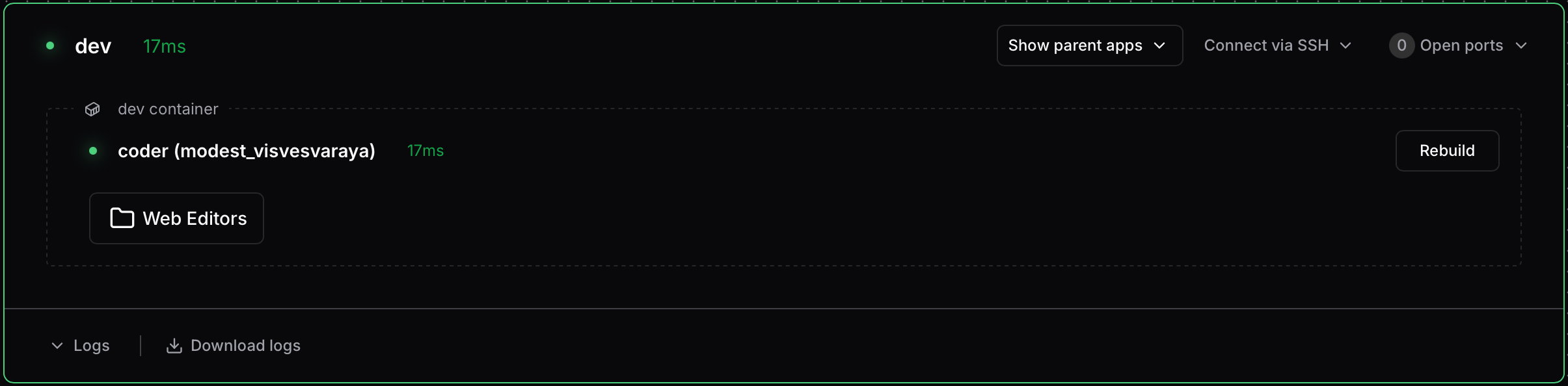 Dev container with all display apps disabled