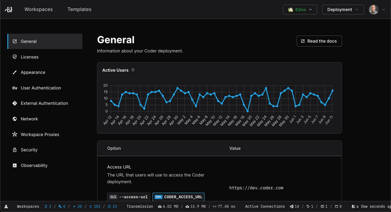 Coder administrators can control every aspect of their Coder deployment.
