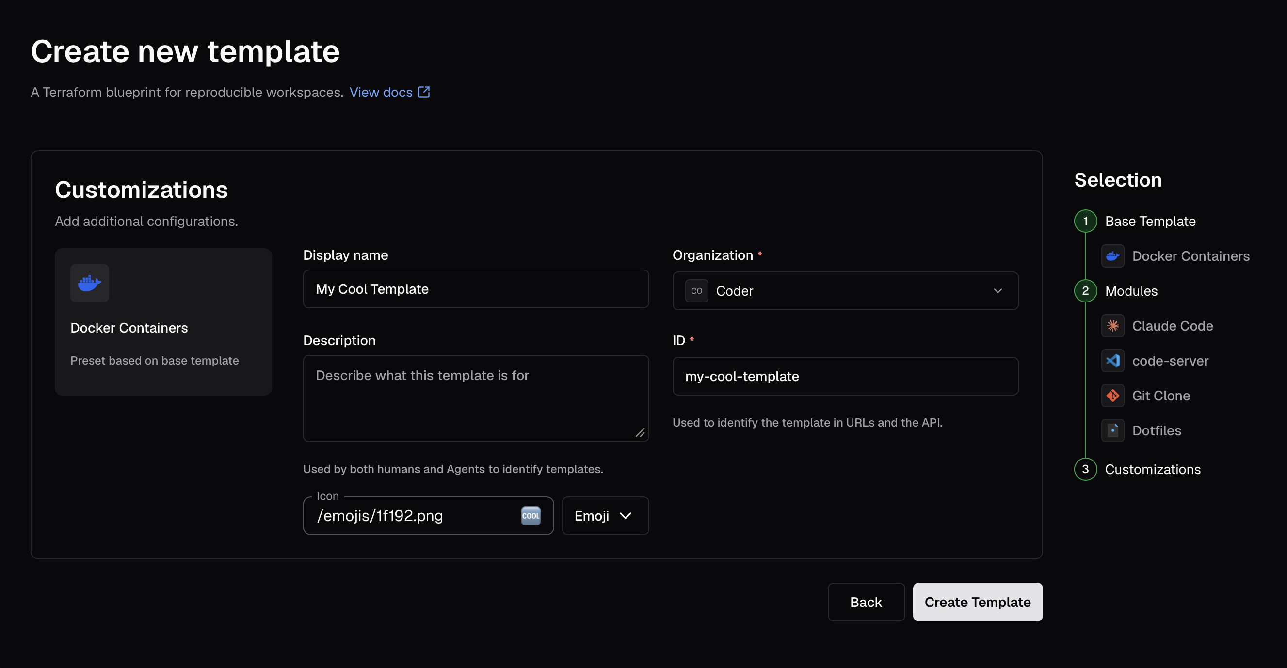 Template builder customizations