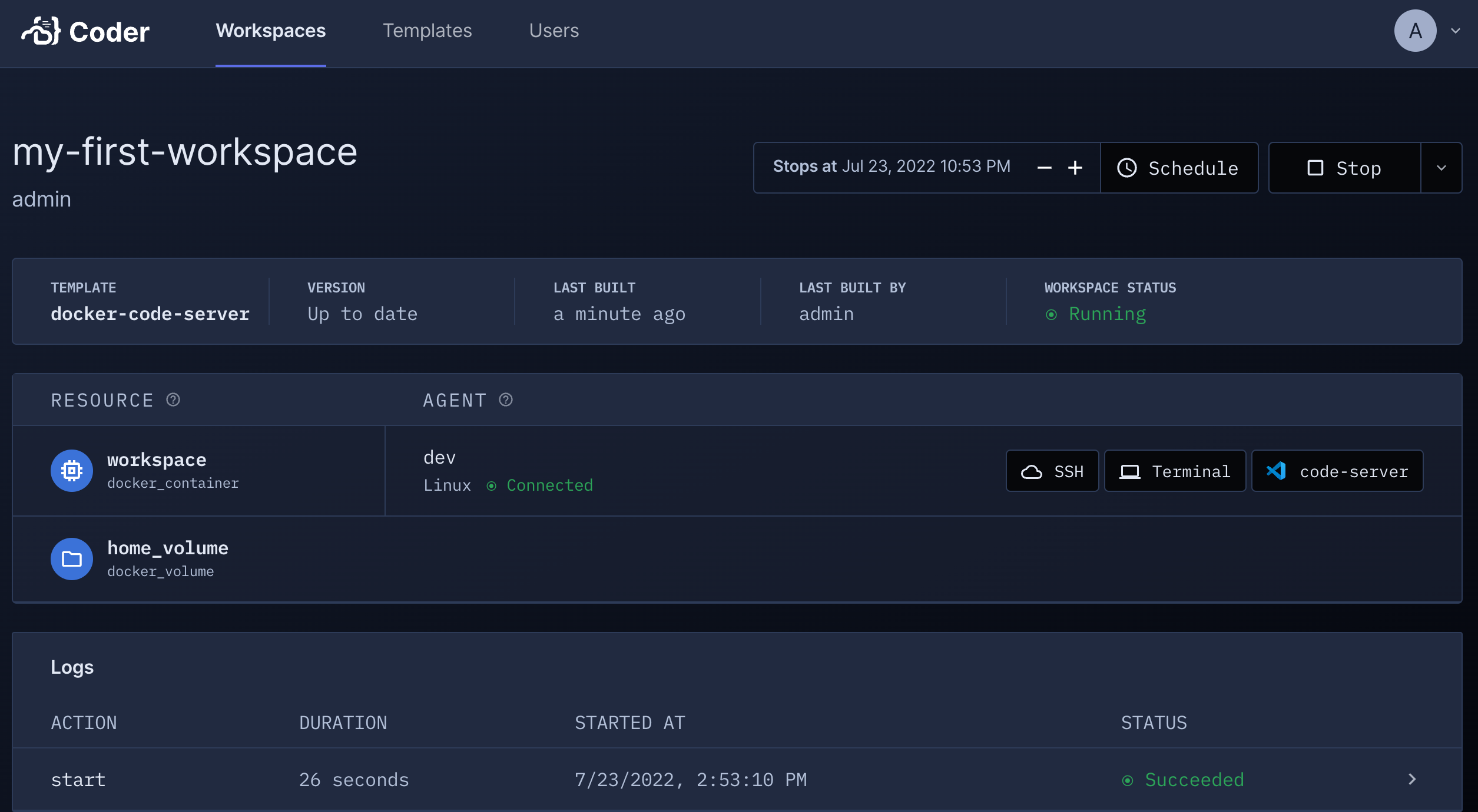 Coder Web UI with code-server
