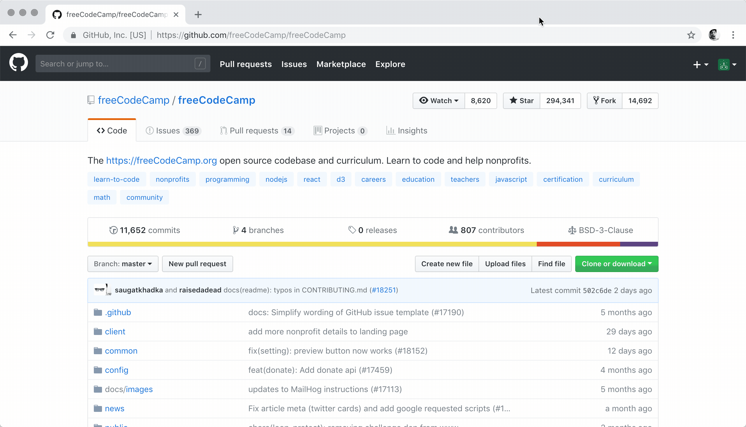GIF - Como dar fork no freeCodeCamp no Github